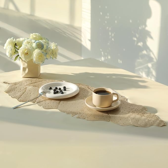 FAVE Gold Table Runner 36 Inches Dining Table Runner Heat Resistant Table Mats for Wedding, Banquet, Birthday, Party, Restaurant(Golden Musaleaf)