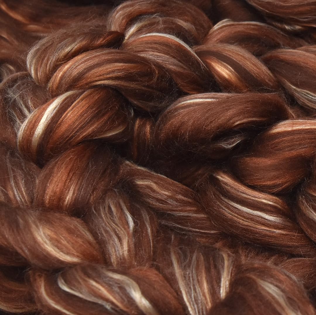 Merino Silk Luxe Tonal Designer Blend. Superfine Merino, Mulberry, Tussah Silk. Top Roving for Spinning or Felting. Cocoa Delight 4oz