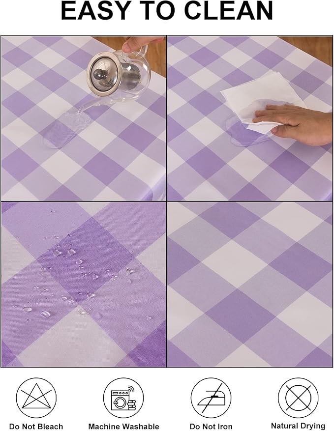 2 Pack Waterproof Polyester Fabic Rectangle Checkered Tablecloth，60x84 Outdoor Table Cloth，Oil Stain Prevention Table Cloth for Pinics and Parties（Lavender and White）