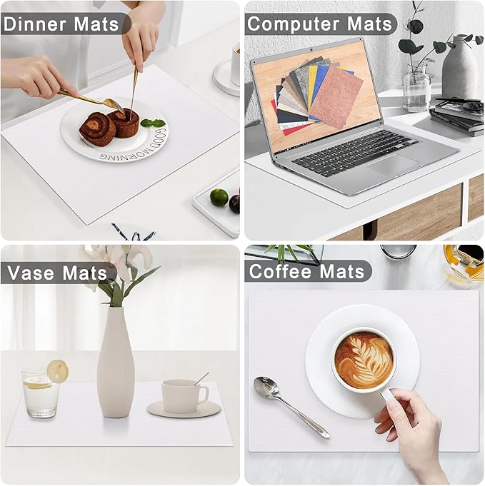 Homaxy Faux Leather Heat Resistant Placemats for Dining Table Set of 8, Waterproof Wipeable Washable PU Table Mats, Easy to Clean Anti-Slip Place Mats, 11.8" x 17", White