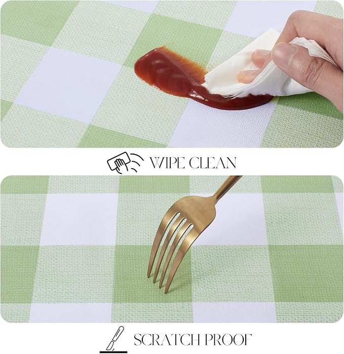 MOSAYT Rectangle Vinyl Tablecloth, 100% Waterproof Buffalo Gingham Plastic Table Cloth, Heavy Duty Wipeable Table Covers for Picnic, Outdoor, Camping - 54 x 54, Sage Green
