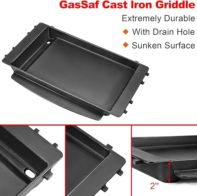 GasSaf 7658 Griddle for Weber Spirit 200 300, Grill Pan for Spirit II E-210 E-310, Grill Griddle for Genesis 1000-5000, Silver B/C, Replacement Parts for Weber 7597 7598 7637 7638 7525 Grates Insert