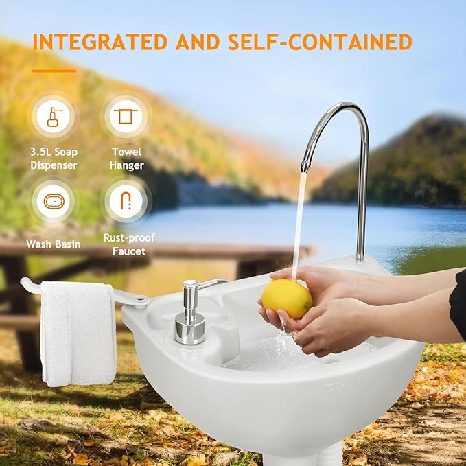 Portable Hand Washing Station, Camping Sink Wash Hand Basin with Wheels, Towel Holder & Soap Dispenser, for Outdoor Events, Gatherings, Garden, Worksite,Washbasin+24Lwatertank