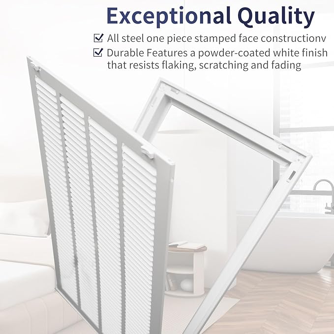 16"W x 25"H [Duct Opening Size] Steel Return Air Filter Grille - Removable Face/Door for 1 inch Filters -HVAC Vent Cover Grill - White [Outer Dimensions: 18 5/8"W X 27 5/8"H]