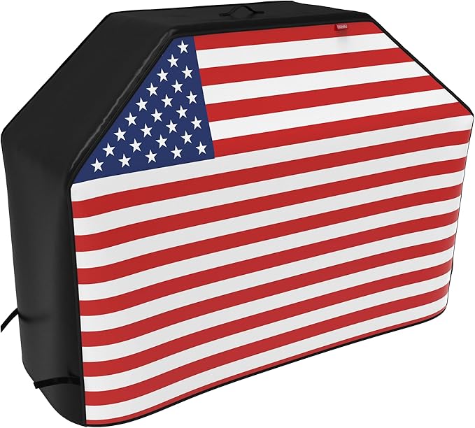 62" Heavy Duty Waterproof Gas Grill Cover fits Weber Char-Broil Coleman Gas Grill-Black, American Flag.