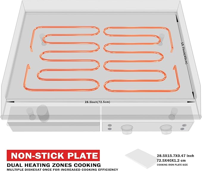 EGGKITPO Commercial Electric Griddle 29 Inch Large Countertop Griddle Non-Stick Flat Top Grill Stainless Steel Teppanyaki Griddle with Adjustable Temperature 90℉-575℉ for Restaurant Use 240V 3500W
