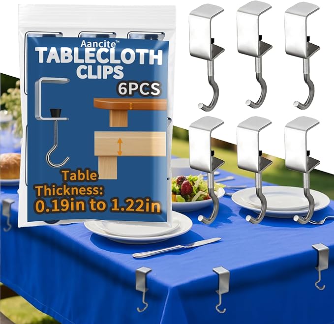 6 Packs Adjustable Tablecloth Clips - Heavy Duty Picnic Table Clips, Windproof Steel Table Cloth Cover Clamps Table Cloth Holders for Restaurant Picnics Marquees Weddings Graduation Party (small)