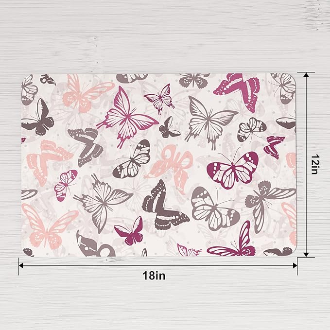 QIYI Placemats Set of 6, 12x18 Inch Faux Leather Place Mats for Kitchen Dinning, Heat Resistant Anti Slip Table Mats, Waterproof Wipeable Washable Placemat Party Table Décor, Watercolor Butterflies