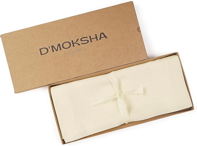 D'Moksha Homes Linen Cream Table Runner 72 Inches Long - 100% Pure Linen 14 x 72 Inch Table Runner for Dining, Winter, Holiday - Machine Washable