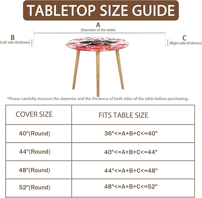 Valentines Day Round Fitted Tablecloth with Elastic Pink Love Heart Dog Circle Table Cloth for 44-48" Tables Wipeable Waterproof Washable Valentine Puppy Table Cover for Picnic Dining Party Decor