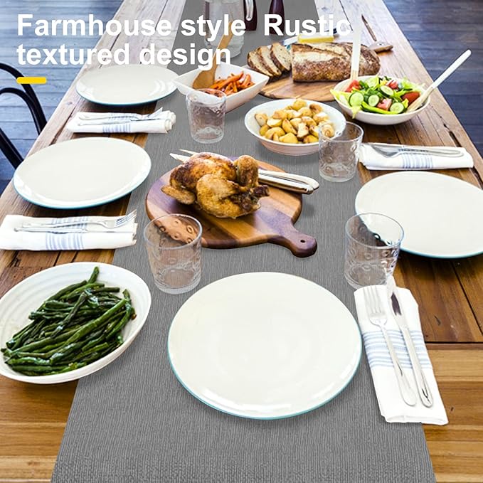 Wipeable Table Runner, Thick Farmhouse Dresser Runner, Rustic for Kitchen, Bedroom, Living Room, Indoor and Outdoor (36'', Grey)