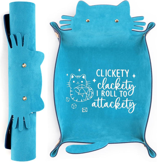 Blue Cat Dice Tray Novelty Purple Cat Shape PU Leather Dice Tray for Rolling Portable Dice Holder Desk Organizer DND Accessories Unique Gift for RPG Game Players