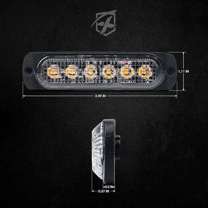 Xprite 4PCS LED Emergency Strobe Lights, Amber 6-LED Surface Mount Flashing Strobe Lights, Sync Feature Ultra Slim Grill Light for Off-Road Vehicles ATV SUV Trucks Cars
