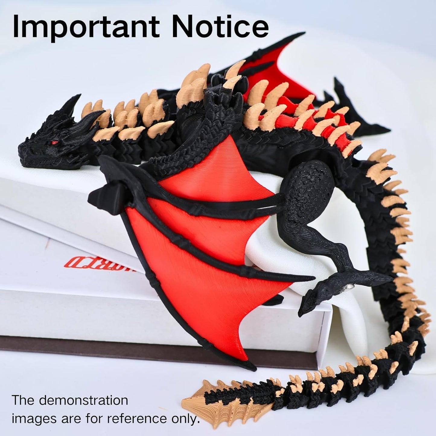 3D Printed Dragon - 12 inch Flying Flexible Dragon with Wings, Home Decor, Birthday Gift, Desk Pet(Red Black-Dragon)(Red Gold-Dragon)