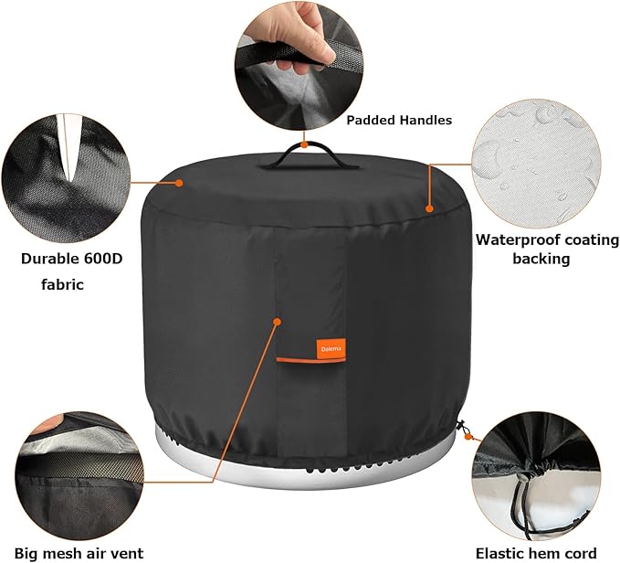 Round Fire Pit Cover,Outdoor 600D Heavy Duty Waterproof Tear-Resistant Yukon 27 Inch Firepit Covers,Patio Weatherproof Fire Table Cover for Solo Stove Yukon,Black.