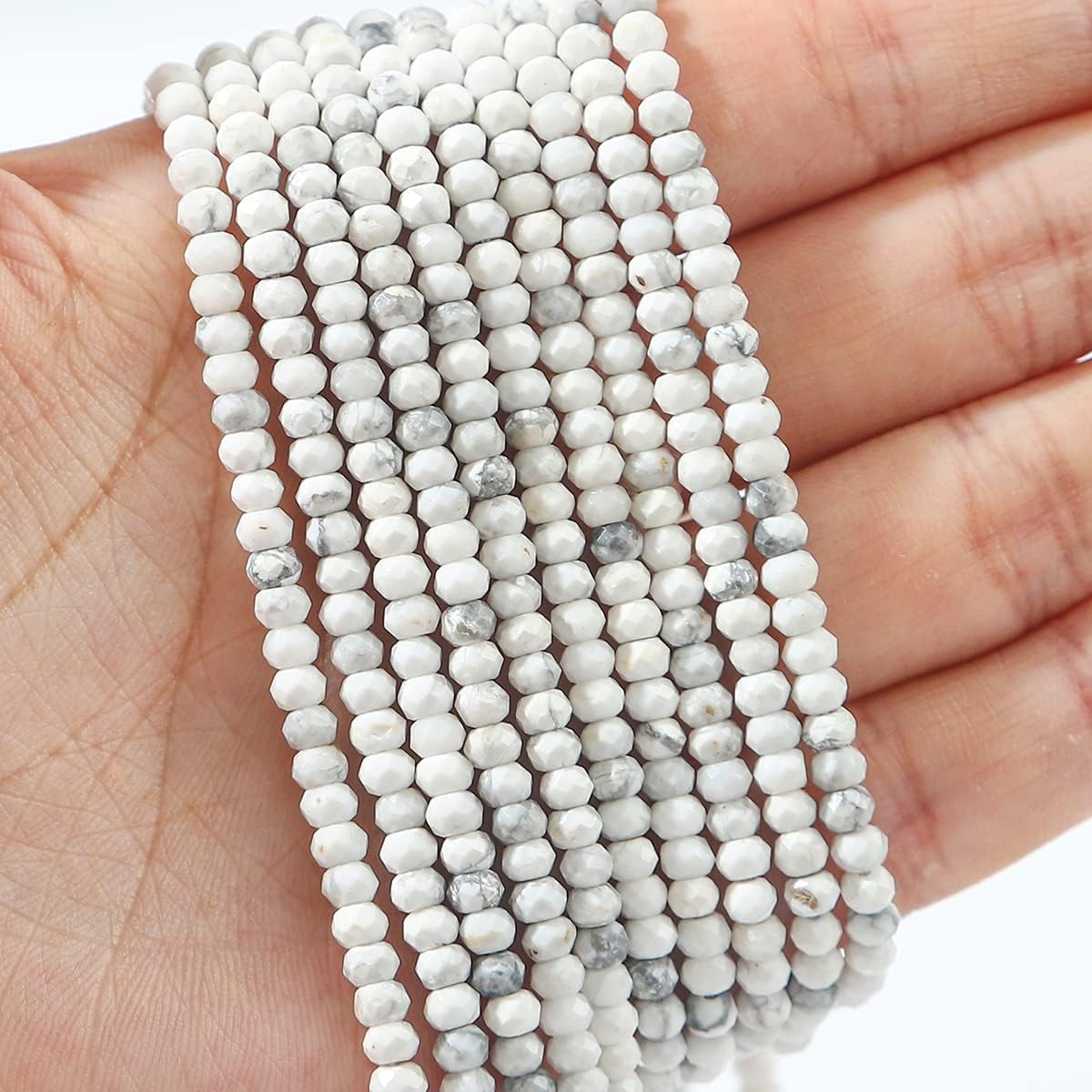 Natural White Howlite Beads 4x2mm 120pcs Faceted Rondelle Loose Semi Gemstone Beads for Jewelry Making Design