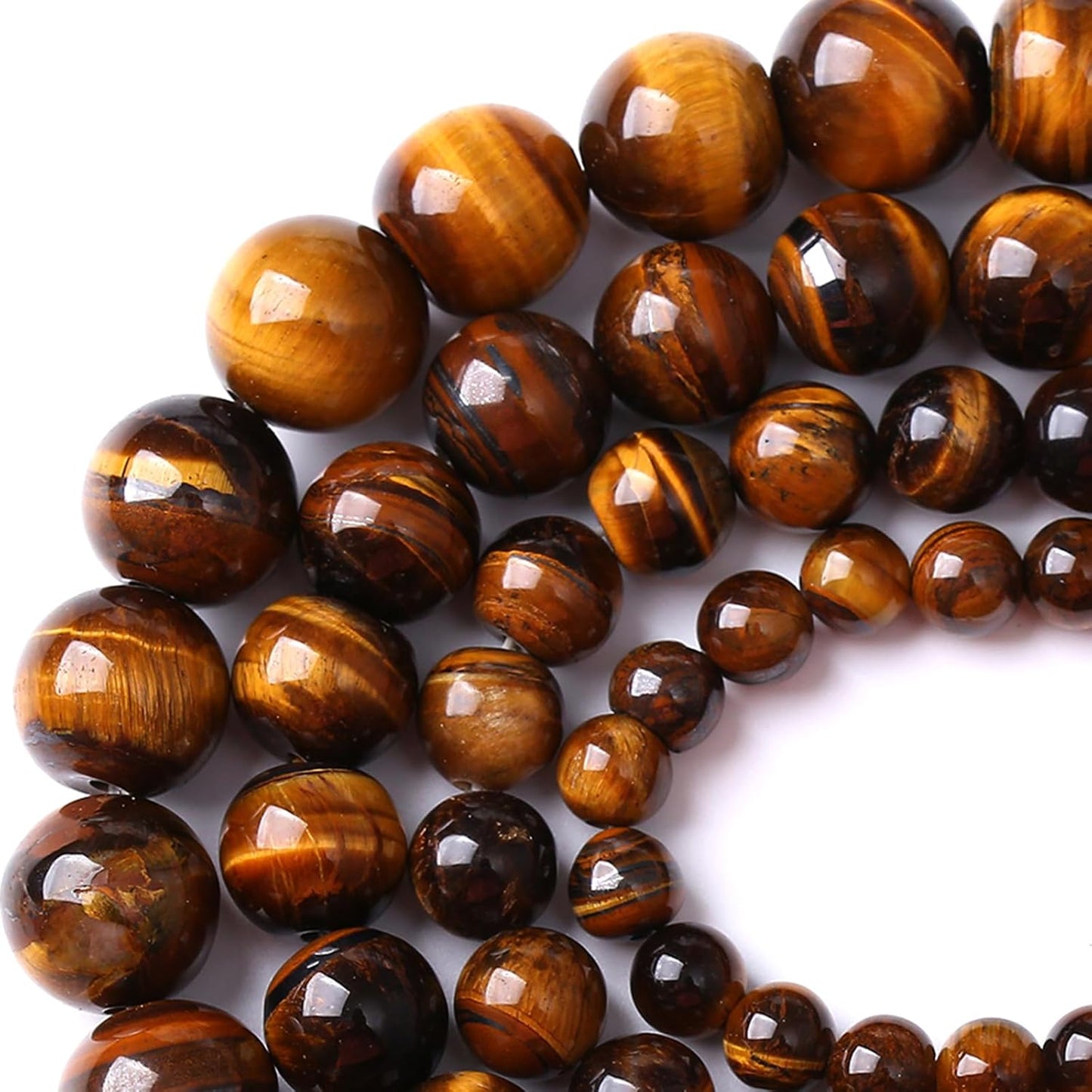 10MM Natural Iron Yellow Tiger Eye Stone Energy Healing Beads Round Loose Beads for Jewelry Making Bracelet 72pcs 2 Strands 32"