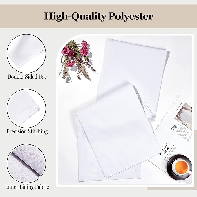 Mebakuk Linen Farmhouse Table Runner Large Burlap Style Soft and Waterproof Decorative Fabric Runner for Outdoor Wedding and Dinner (14 x 108 Inch, White)