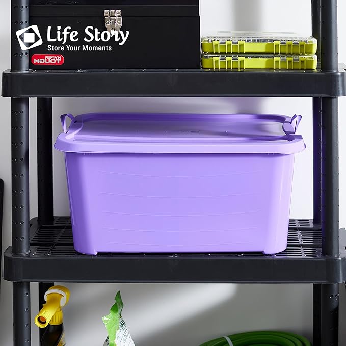 Life Story 12 Pack Light Duty Stackable Storage Bin, 55 Quart Home Organizer, Versatile Lightweight Locking Bins with Carrying Handles, Purple