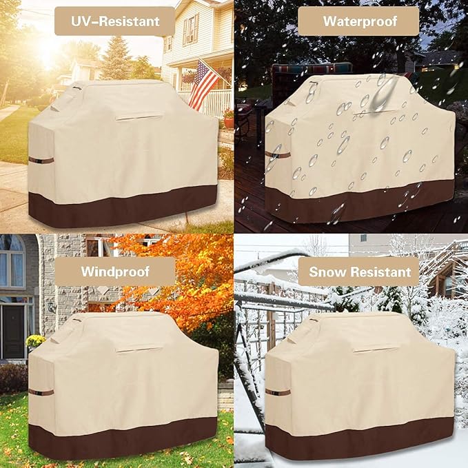 Vailge Grill Cover,55-inch Waterproof BBQ Cover,600D Heavy Duty Gas Grill Cover, UV & Dust & Rip & Fading Resistant,Suitable for Weber, Brinkmann, Char Broil Grills and More,Beige