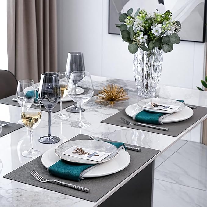 Placemats Set of 4 Faux Leather Waterproof Oil-Proof Wipeable Table Mats, Reversible Heat Resistant PU Place Mats for Kitchen Dining Table (13x18 Inch, Grey)