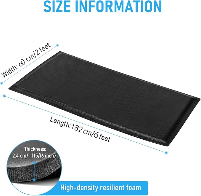 2 x 6 FT Anti Fatigue Mats Industrial 15/16 Inch Thick Soft Sponge Ergonomic Mat Durable Heavy Duty Diamond Plate for Standing Non Slip Industrial Grade Floor Mat for Leg & Back Pain(Black)