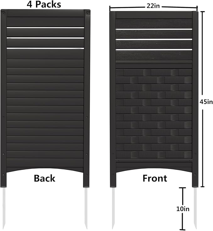 Outdoor Fence Privacy Panels,Resin Privacy Fence Panels for Outside,Air Conditioner Trash Can Pool Equipment Enclosure(4-Pack-Black)