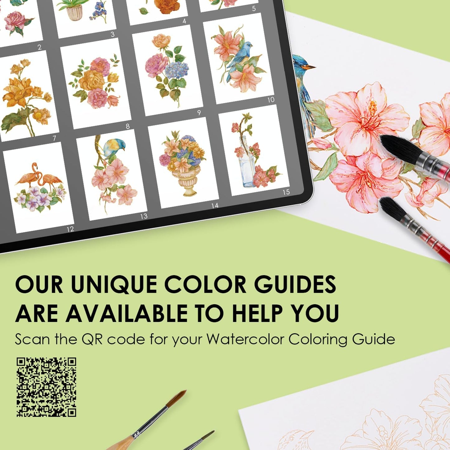 Grabie Watercolor Coloring Book, 15 Sheets Art Pad A5 (8.3 x 5.8), Cotton Watercolor Book for Adults(Floral)