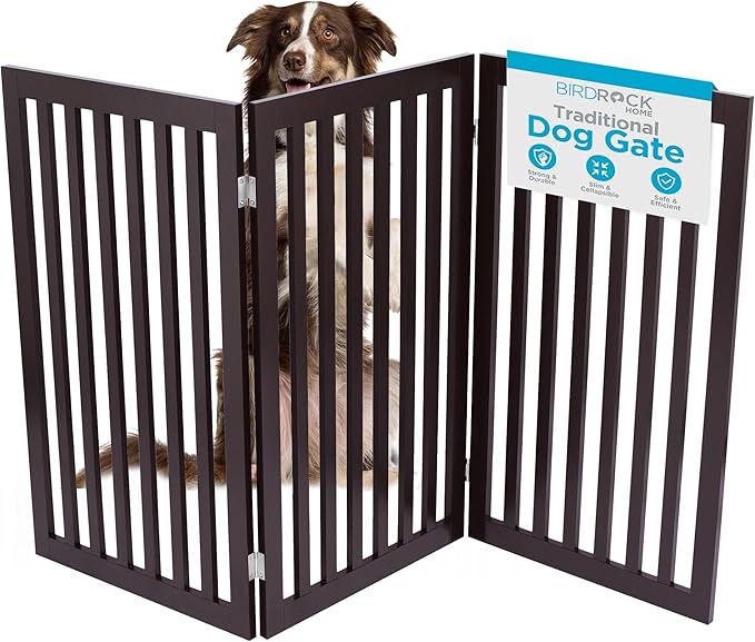 INTERNET'S BEST Dog Gate Indoor Freestanding Pet Barrier, Folding Wood Dog Fence, Extra Wide Doorway Puppy Gate, Indoor Animal Privacy Panel, Wooden Cat Fence - 3 Panel - 36", Espresso