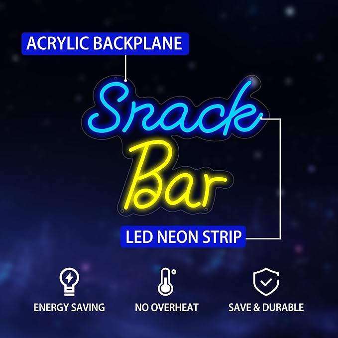 Snack Bar Neon Sign for Wall Decor, USB Powered Snack Bar Led Sign, Reusable Snack Light Up Sign for Boys and Girls, Light Up Sign for Bedroom and Livingroom
