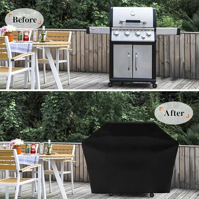 Tuyeho Grill Cover 65 x 30 x 46 inch, 900D Heavy Duty Gas BBQ Cover w/Side Fasteners Straps, Waterproof & Weather Resistant for Your Weber, Char-Broil, Brinkmann, Holland, Jenn Air (Black)