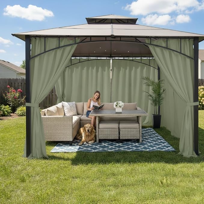 Outdoor Patio Curtains Waterproof 6 Panels 54x95 Inch- Protect Privacy & Weatherproof Rod PocketBalcony Outdoor Curtains for Apartments,Porch, Gazebo, Pergola, Sliding Glass Door, Sage Green