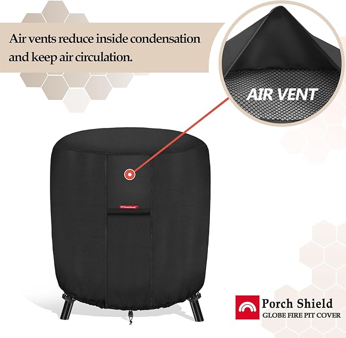 Porch Shield Fire Pit Cover Waterproof Outdoor 600D Round Firepit Cover for Ikuby Globe Fire Ball - 36" D x 34" H, Black