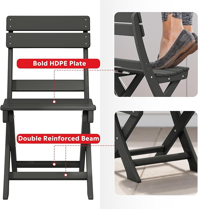 Costaelm Paradise 3-Piece Outdoor HDPE Folding Patio Bistro Table and Chairs, Gray