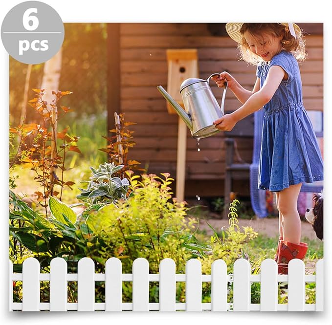 Housoutil 6Pcs Plastic Yard Fence Garden Edging Decorative Picket Fence for Indoor Outdoor Courtyard Lawn Border 50Cm Length X 13Cm Height Small Partition for Patio Garden Decor