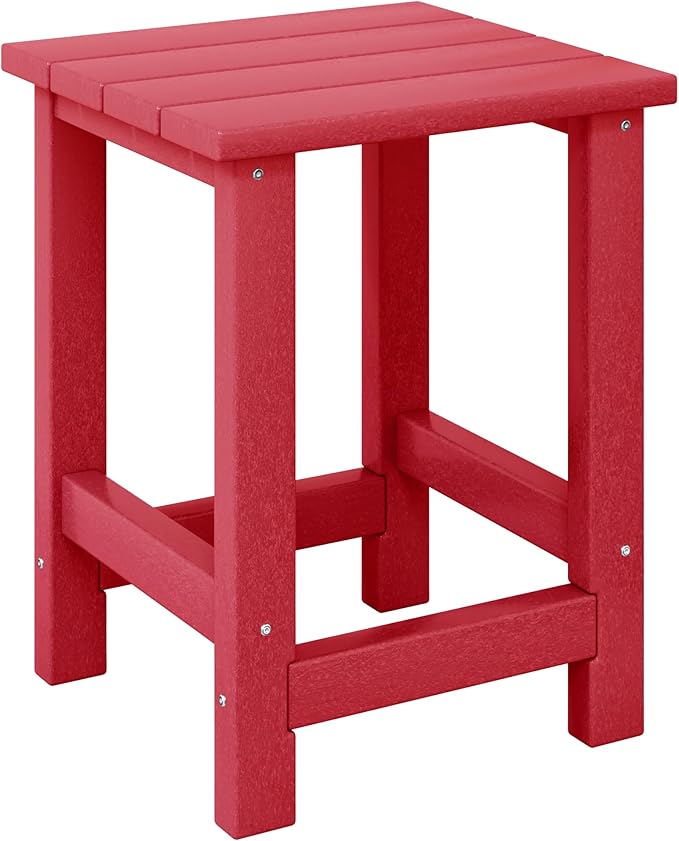 Costaelm Kids Outdoor Side Table, Small Patio HDPE Adirondack Square Table, Porch End Table for Outside Pool Garden, Red