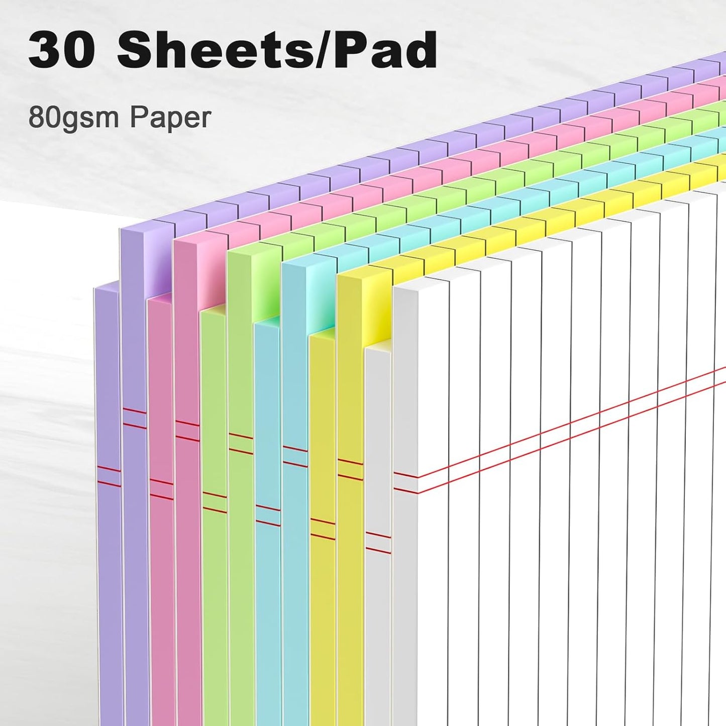 Legal Pads 8.5 x 11 Wide Ruled - Note Pads 30 Sheets/Pad - 20lb Colored Notepad Paper - Perforated Notepad with Sturdy Back - Pink, Purple, Yellow, Green, Blue, White