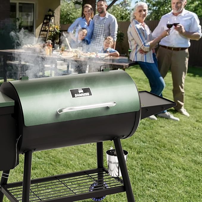 Wood Pellet Smoker BBQ Grill with Latest PID Technology LCD Controller 565 SQ.IN Cook Area 8 In 1 Pellet Grill with Auto Temperature Control and Meat Probe for Home Party Outdoor