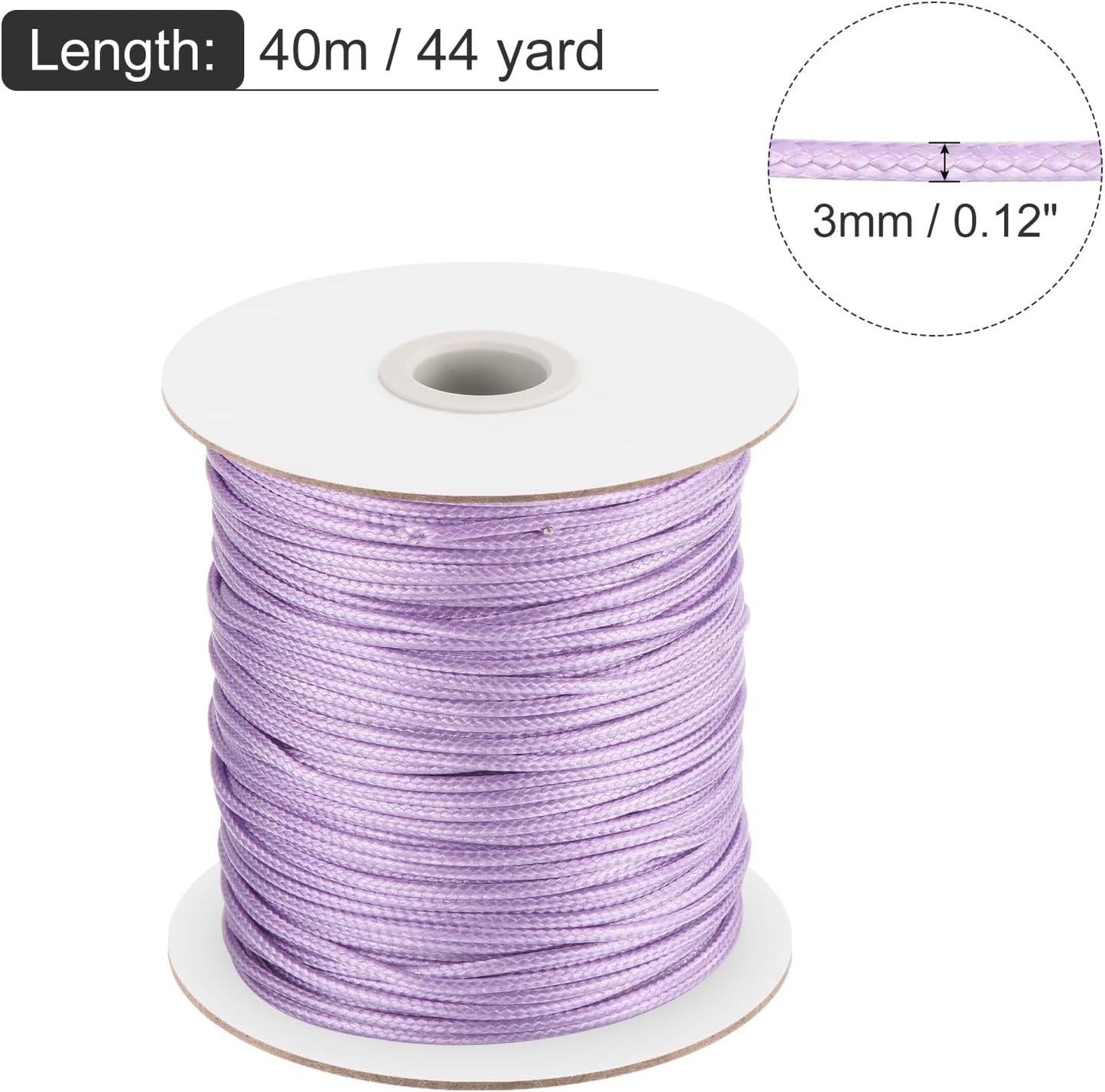 MECCANIXITY Waxed Cord 3mm Waxed Polyester Cord 44 Yard Wax String for Bracelet Making, Necklaces, Beading, Jewelry Making and DIY Crafts(Light Purple)