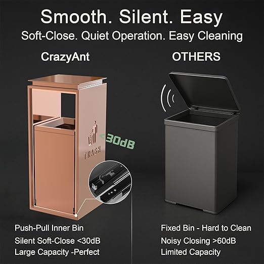 Commercial Trash Can - 42L Heavy Duty Stainless Steel Garbage Bin with Lid & Liner, Fingerprint-Resistant Indoor Outdoor Waste Container for Restaurant,Hotel,Shopping mall,13"x13"x30"