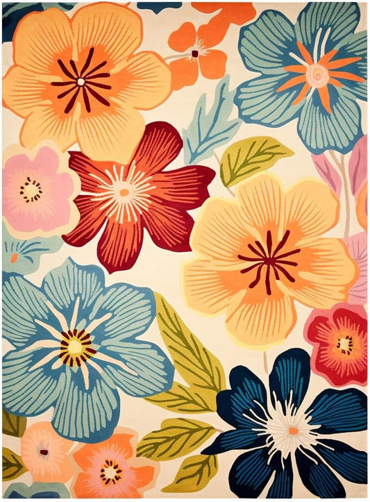 Handmade Wool Floral Area Rug for Living Room | Elegant Flower Garden Design, Soft, Thick and Durable | Bedroom, Dining Room & Home Decor Carpet (2.6' x 8', Floral J)