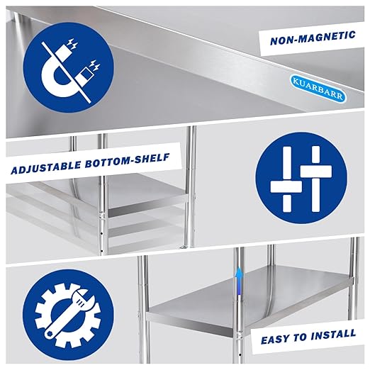 Stainless Steel Table for Prep & Work with Undershelf 24 x 36 Inches NSF Metal Commercial Kitchen Prep Table with Adjustable Under Shelf Worktable for Restaurant Home Outdoor