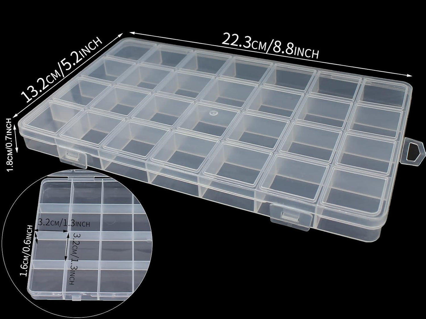 4Packs 28 Grids Bead Organizer Plastic Organizer Box with Fixed Dividers-Jewelry, Accessories, and Small Parts Container Clear Box for Jewerly Beads, Sewing, Drawing