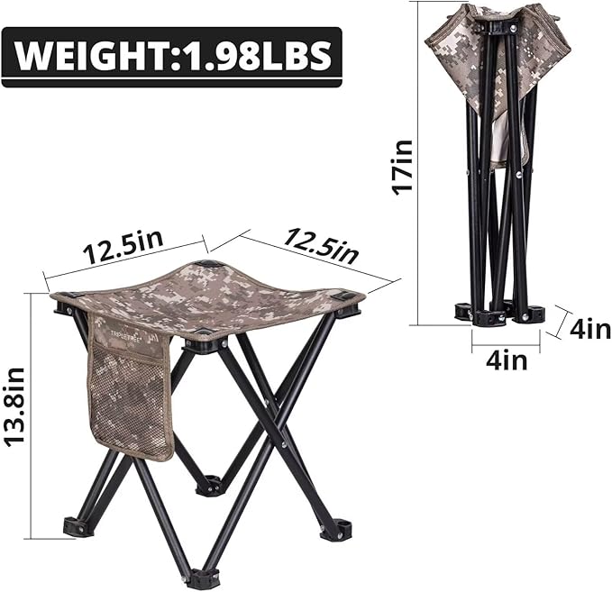 Triple Tree 1 Pack Folding Camping Stool, 13.8 Inch Small Portable Lightweight Stool with Side Pocket, Foot Stool with Carry Bag for Hiking, Fishing and Beach, Hold up to 400lbs, Camouflage