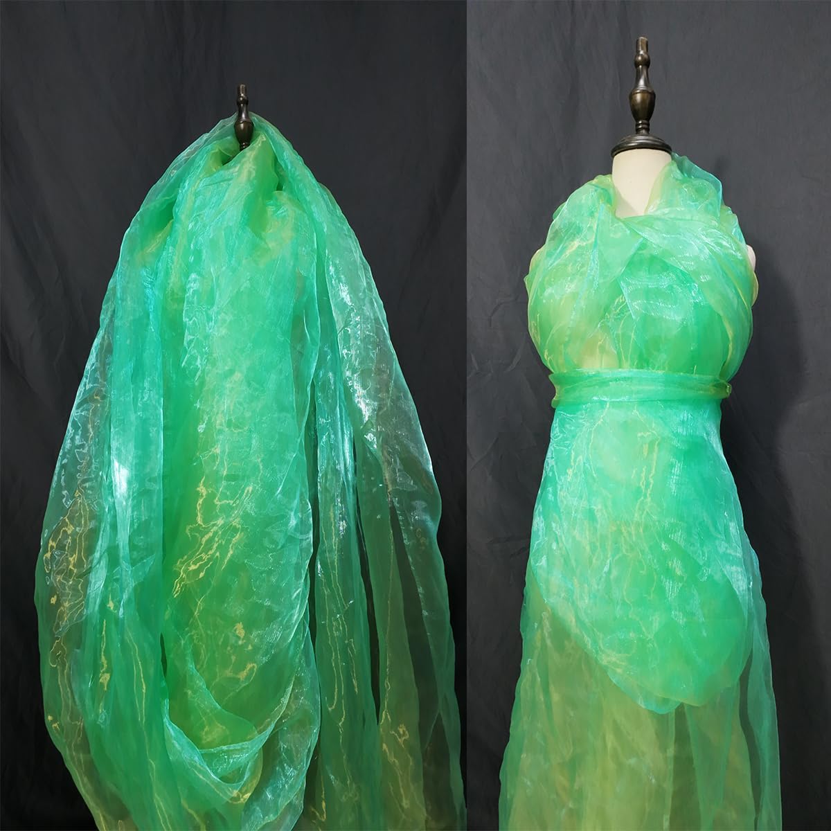 Two-Tone Iridescent Holographic Organza Fabric - 11 Yards by The Yard | Lightweight Sheer Tulle | for Wedding Dresses, Party Decor, DIY Crafts, Shiny Backdrops(Grass Green + hint of Yellow)