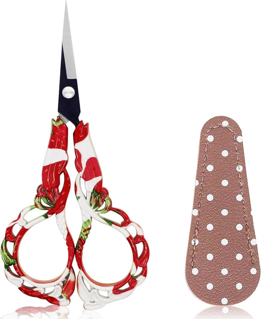 BIHRTC Vintage Rainbow Mini Shears with Artificial Leather Cover Stainless Steel Scissors Small Vintage Sharp Detail Shears for Embroidery Sewing Craft Needle Work Art Work