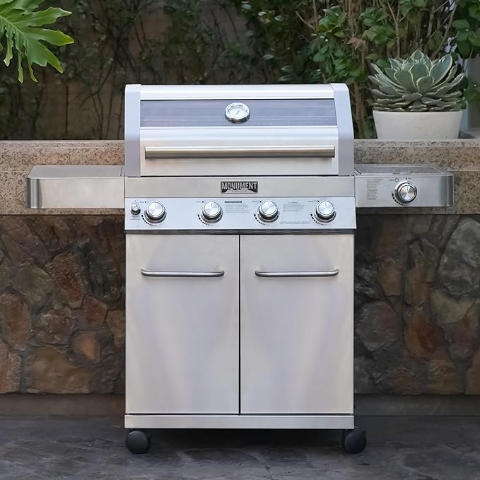 Monument Grills Larger Convertible 4-Burner Natural Gas Grill Stainless Steel Cabinet Style Propane Grills with Smoke Box(2 items)