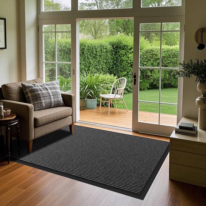 Front Door Mat, 3' x 10' Heavy Duty Indoor Outdoor Welcome Mat for Entryway, Commercial Entrance, Low Profile, Non-Slip, Durable Rubber Backing for Patio, Home