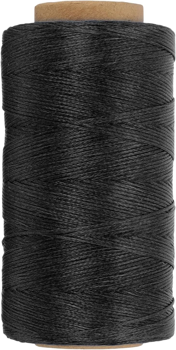 PATIKIL 284 Yard Flat Waxed Thread 150D 1mm Leather Sewing Cord for Repairing Shoes Bags Wallets Jewelry Making DIY Leather Craft, Black