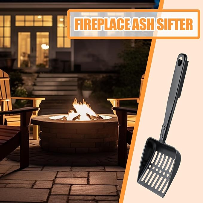 Hollow Out Fireplace Ash Sifter, Metal Black Coal Shovel Heat Resistant Fireplace Scoop Charcoal Shovels Fireplaces Tools